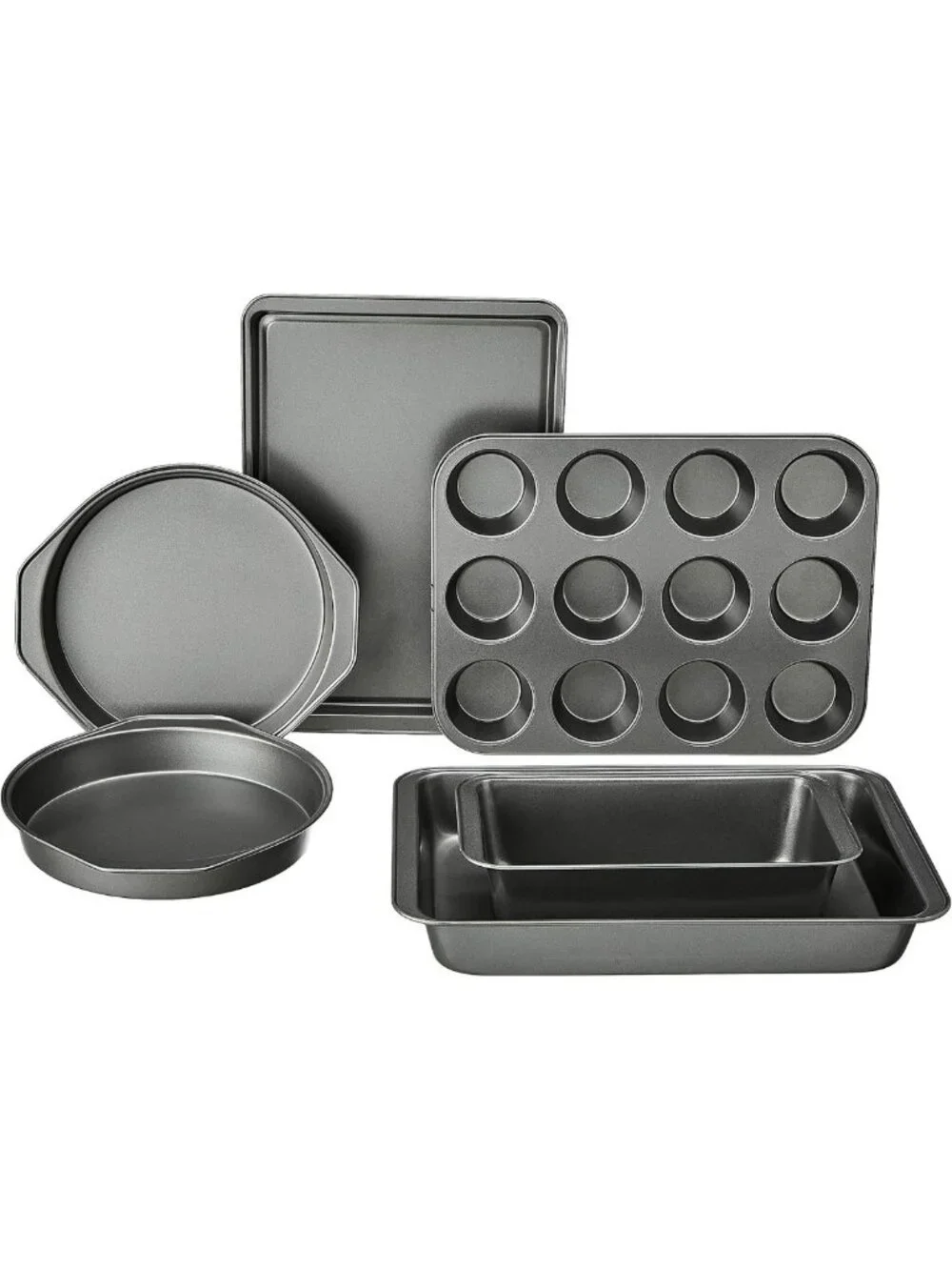 6-Piece Nonstick Bakeware Set - Cake, Muffin, Cookie & Loaf Pans, Oven Safe